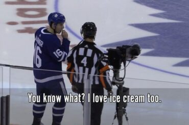 Wes McCauley interroge @ marner_93 sur sa technique de tourbillonnement de la crème glacée au milieu du ...