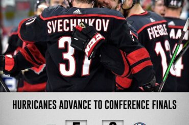 Les @nhlcanes se qualifient pour la finale de la conférence et les @dallasstars réalisent un score de 3-2 ...