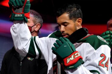 @matt.dumba raises his fist during the National Anthems tonight. #WeSkateFor Equ...