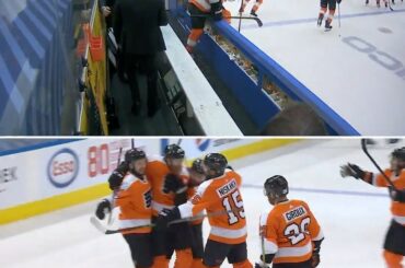Les @philadelphiaflyers ont été HYPED après le but gagnant de Scott Laughton. #S ...