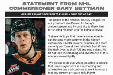 Déclaration du commissaire de la LNH, Gary Bettman, au sujet de Luke Prokop (@lukeprokop_) déc...