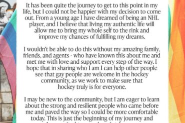 La LNH est fière de soutenir Luke Prokop alors qu'il se révèle publiquement homosexuel.  (...