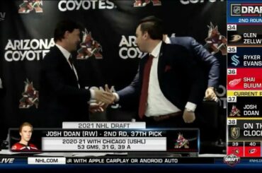 Quel moment.  Shane Doan réagit au repêchage de son fils, Josh, pour l'@arizon...